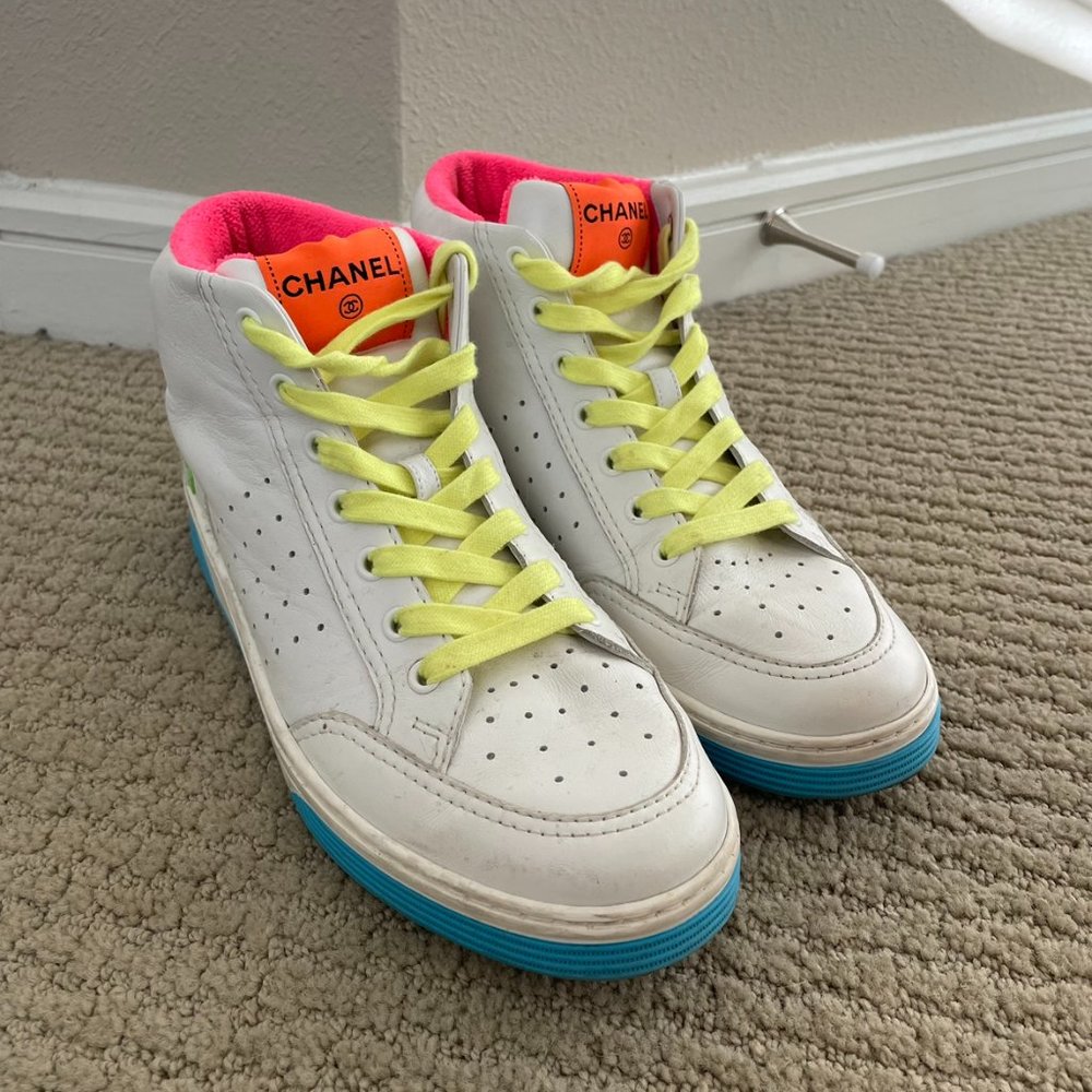 Chanel High Top Neon Sneakers Size 40